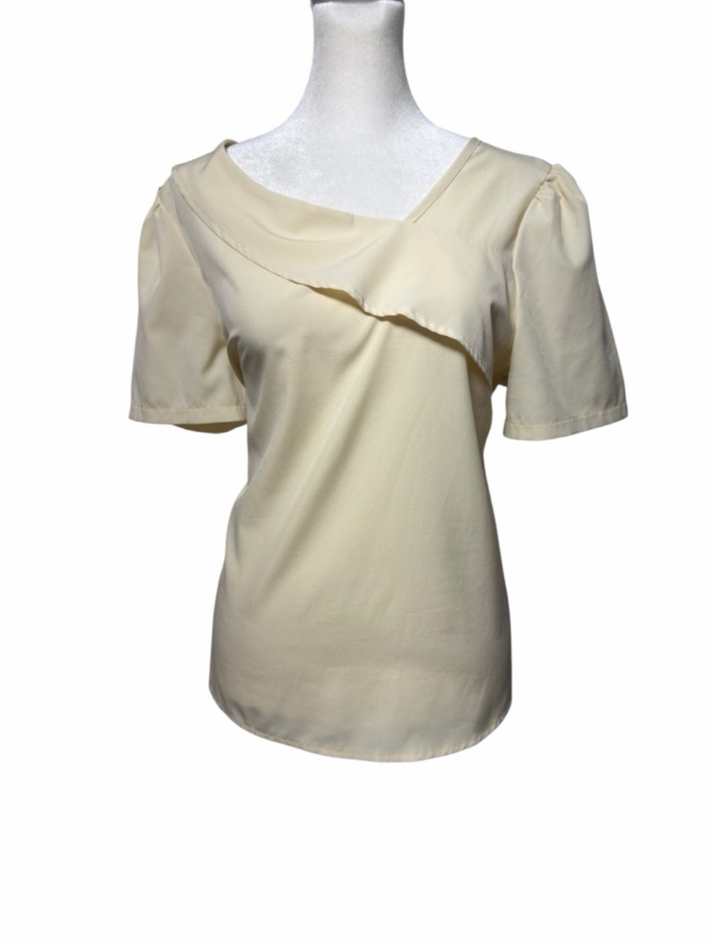 SHEIN Cream Ivory Asymmetric Ruffle Overlay Short Sleeve Top Size L